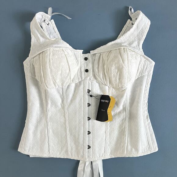 NWT Corset Story White Cotton Embroidery Anglaise Overbust with Gathered Bust - Picture 4 of 7